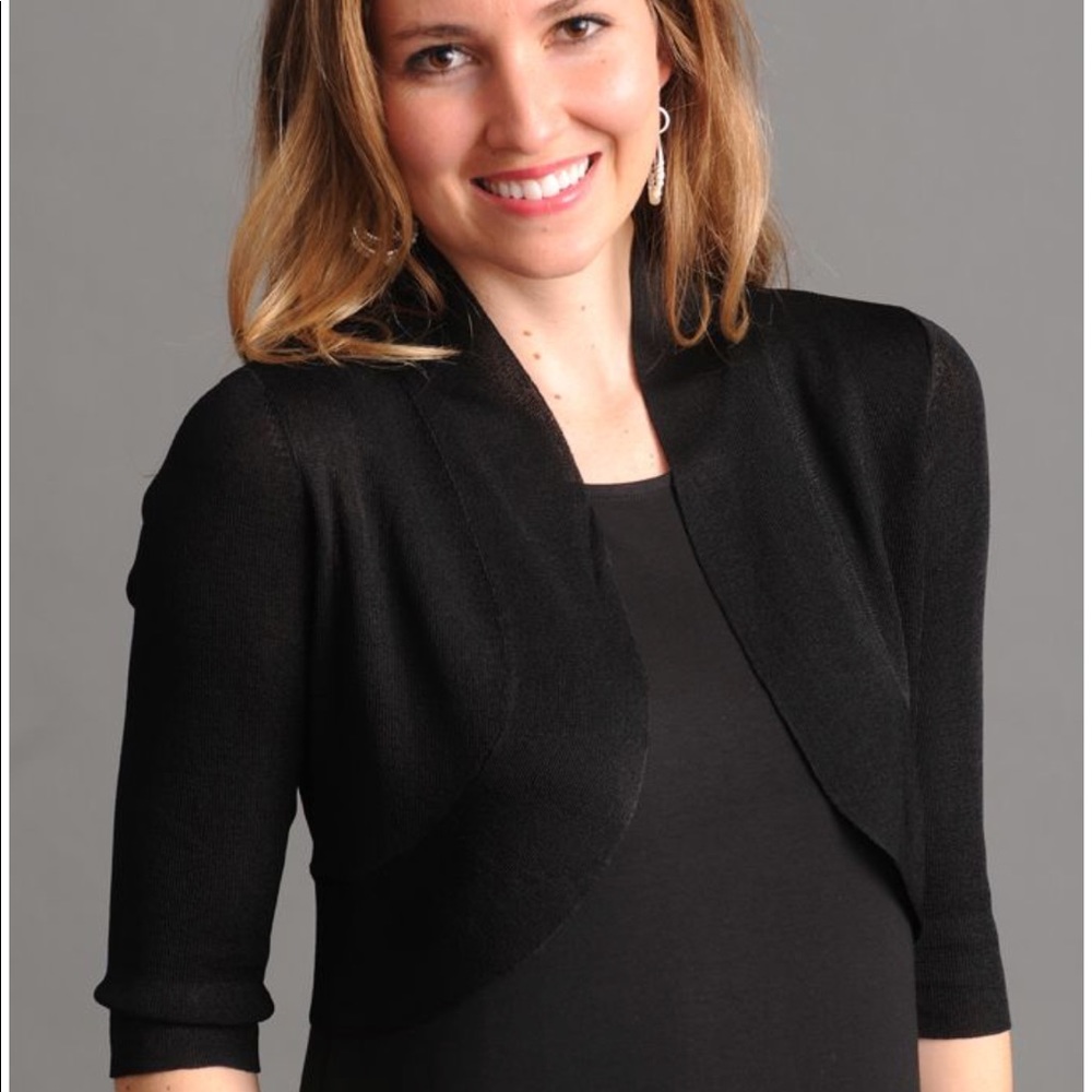 Eileen Fisher Open Front Black  Dress Shrug Sz Lg